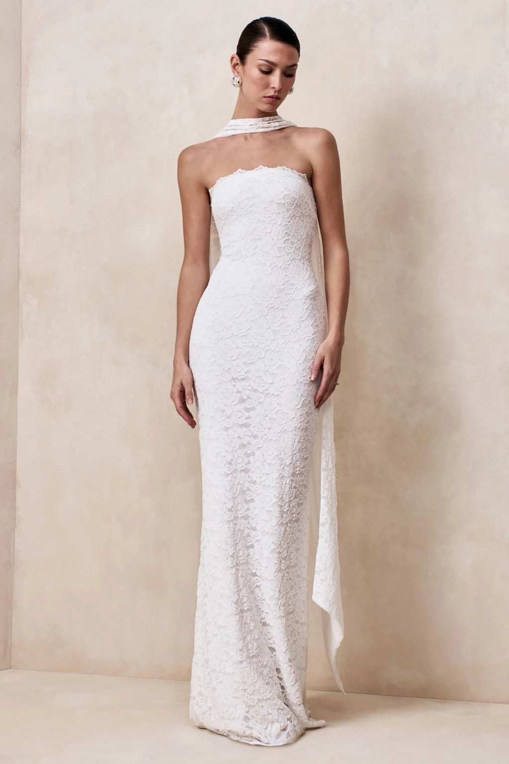 Bridesmaid Maxi Dress Lace Scarf Detail Style