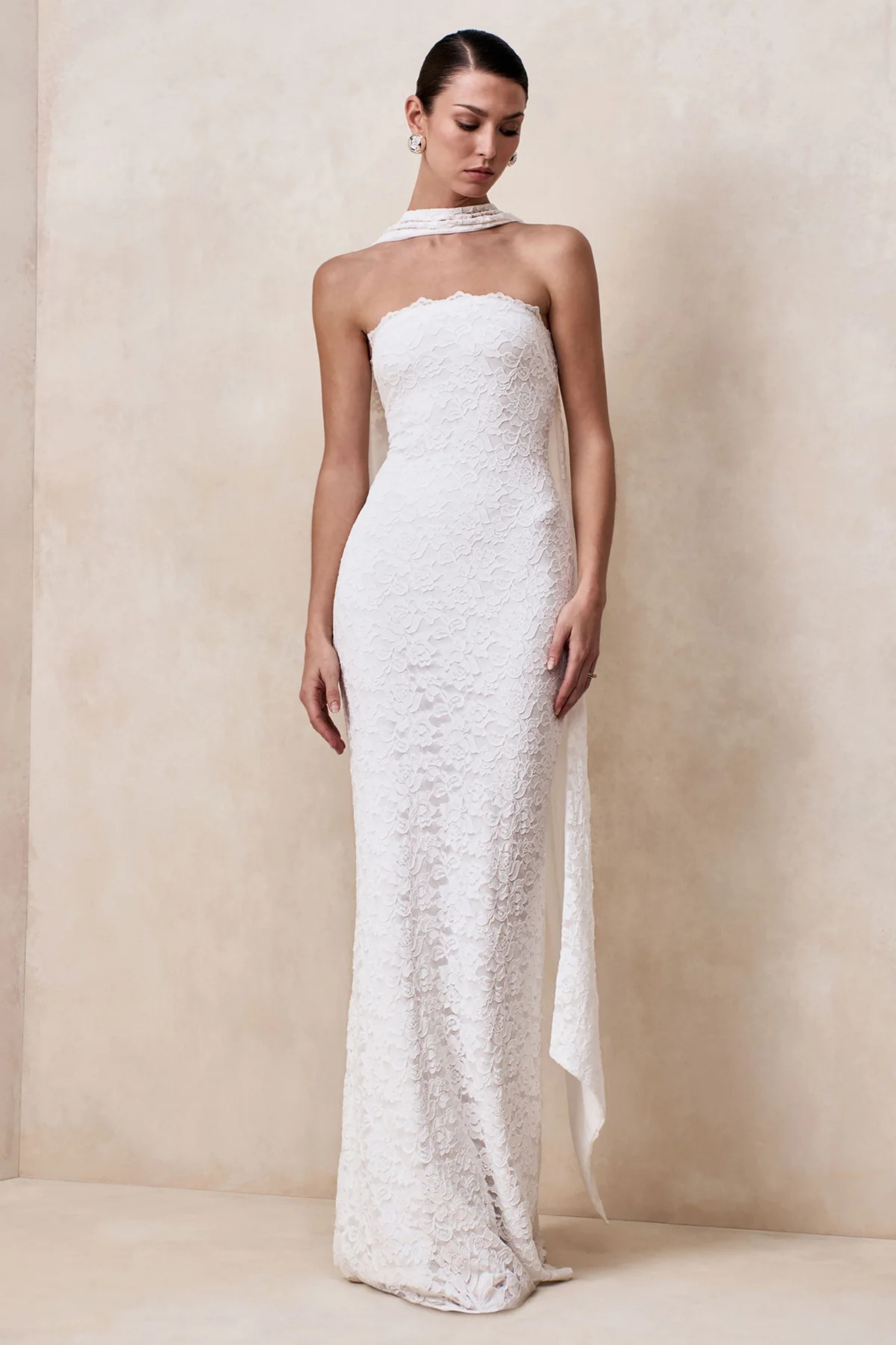 Bridesmaid Maxi Dress Lace Scarf Detail Style