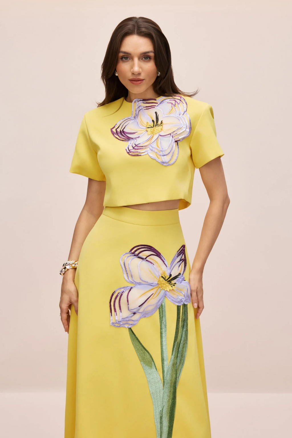 Floral Crop Top and Maxi Skirt Set Elegant Style