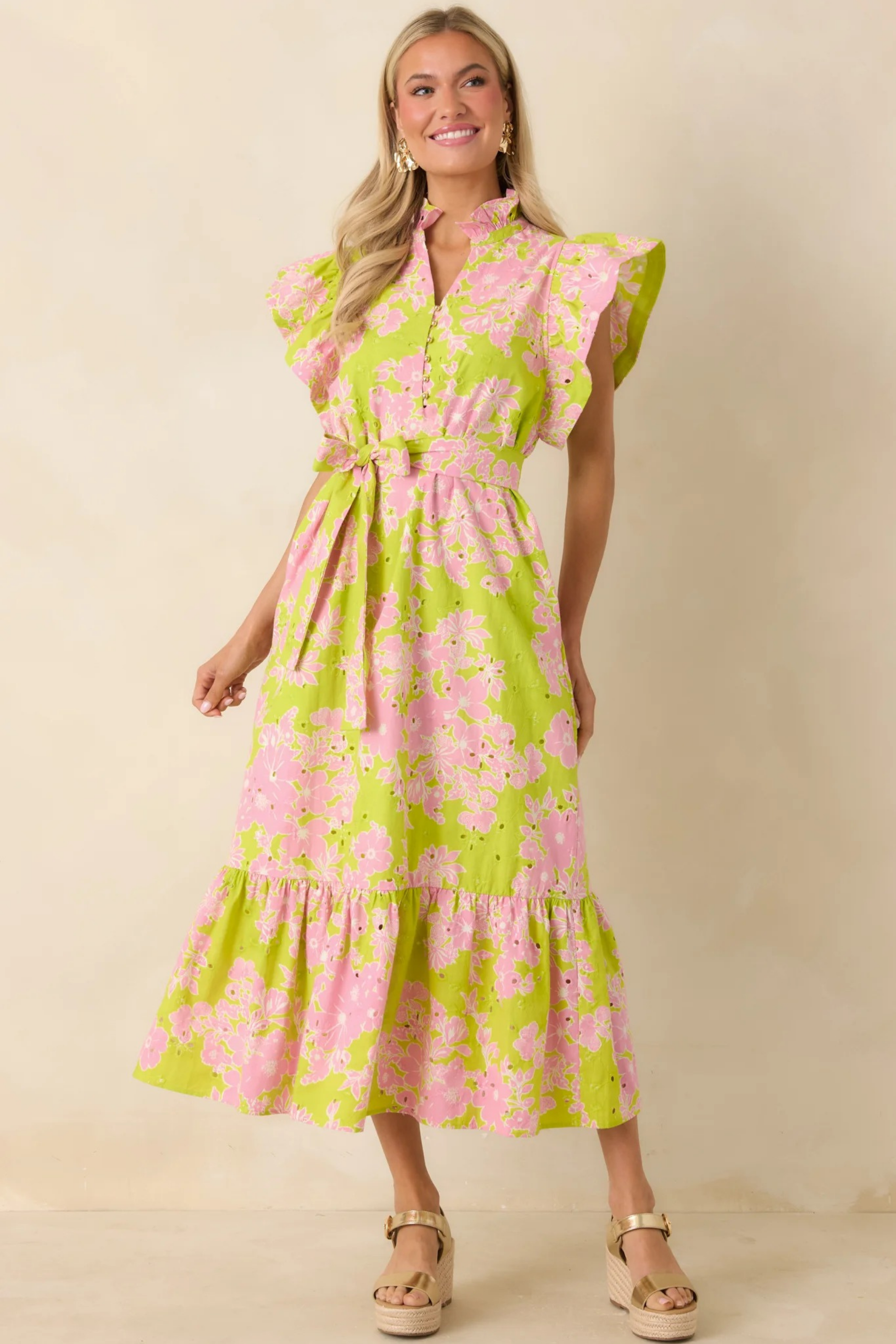 Sage Blossom Midi Dress