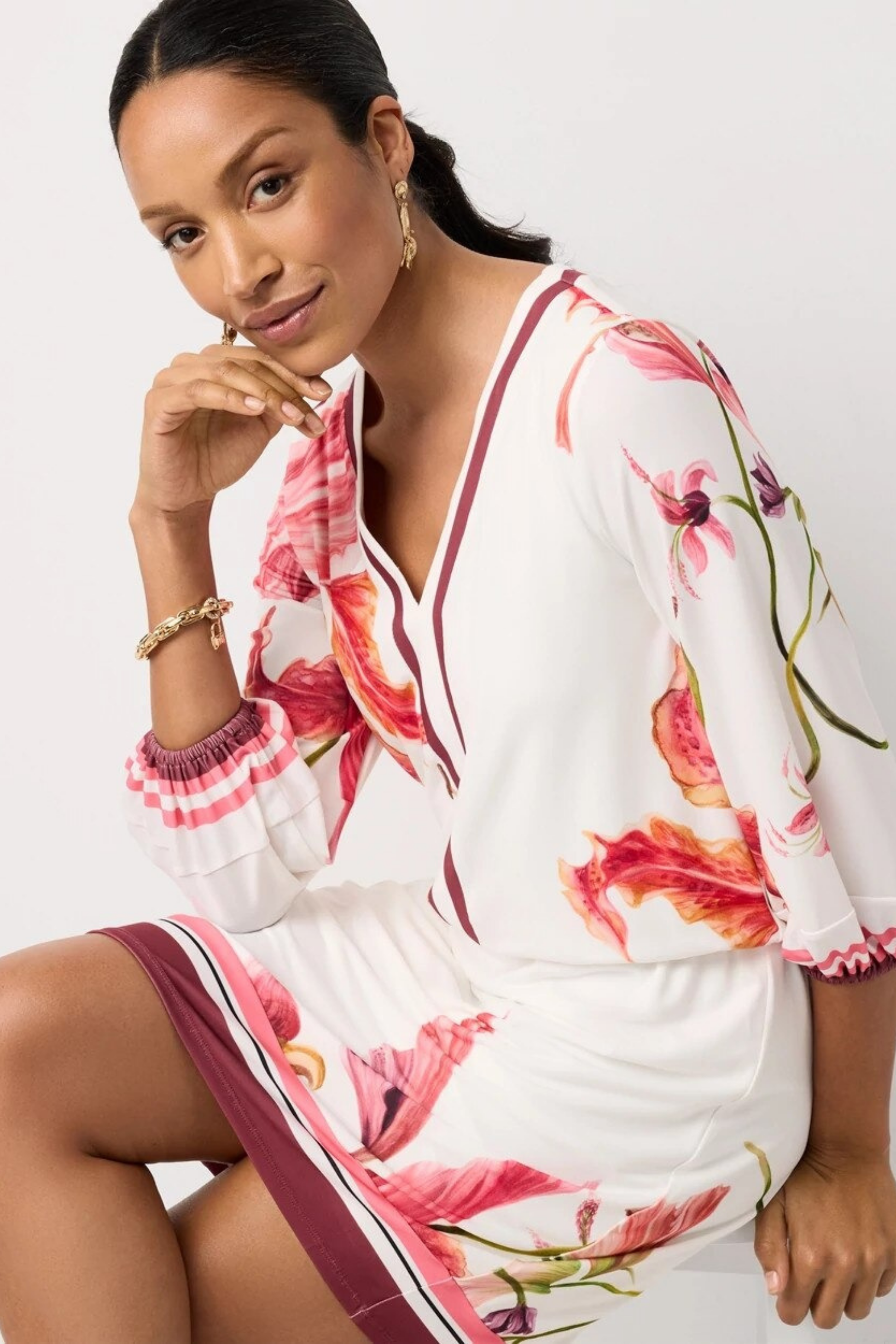 V Neck Mini Dress Floral Elegant Style