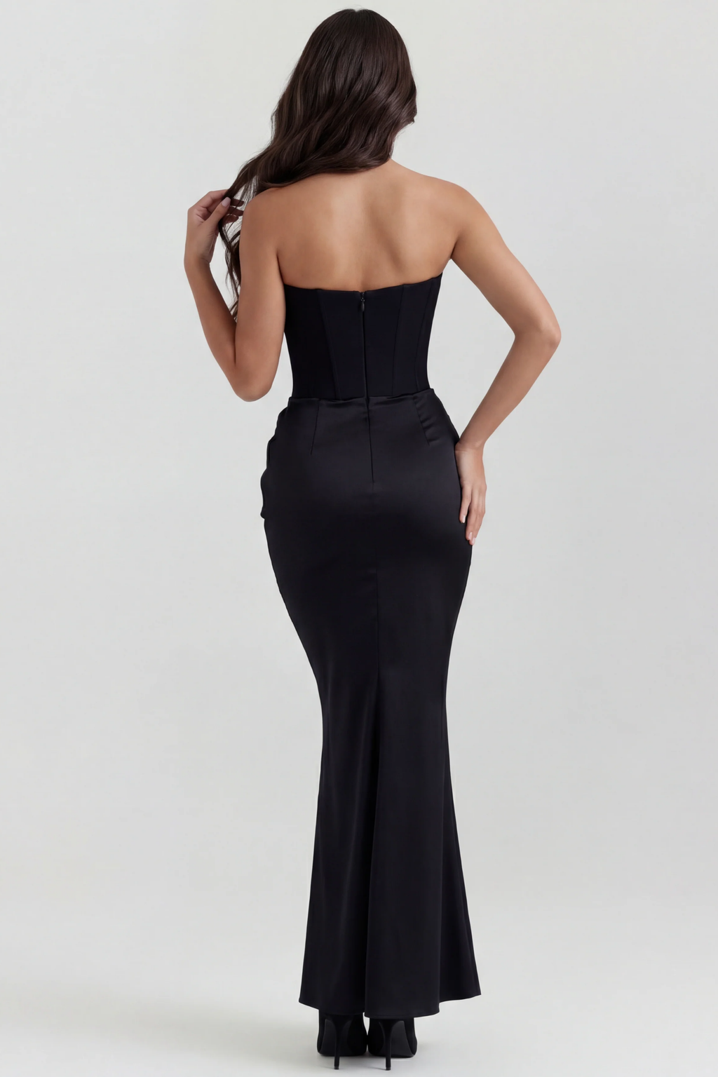 Elegant Strapless Maxi Dress Draped Waist Style