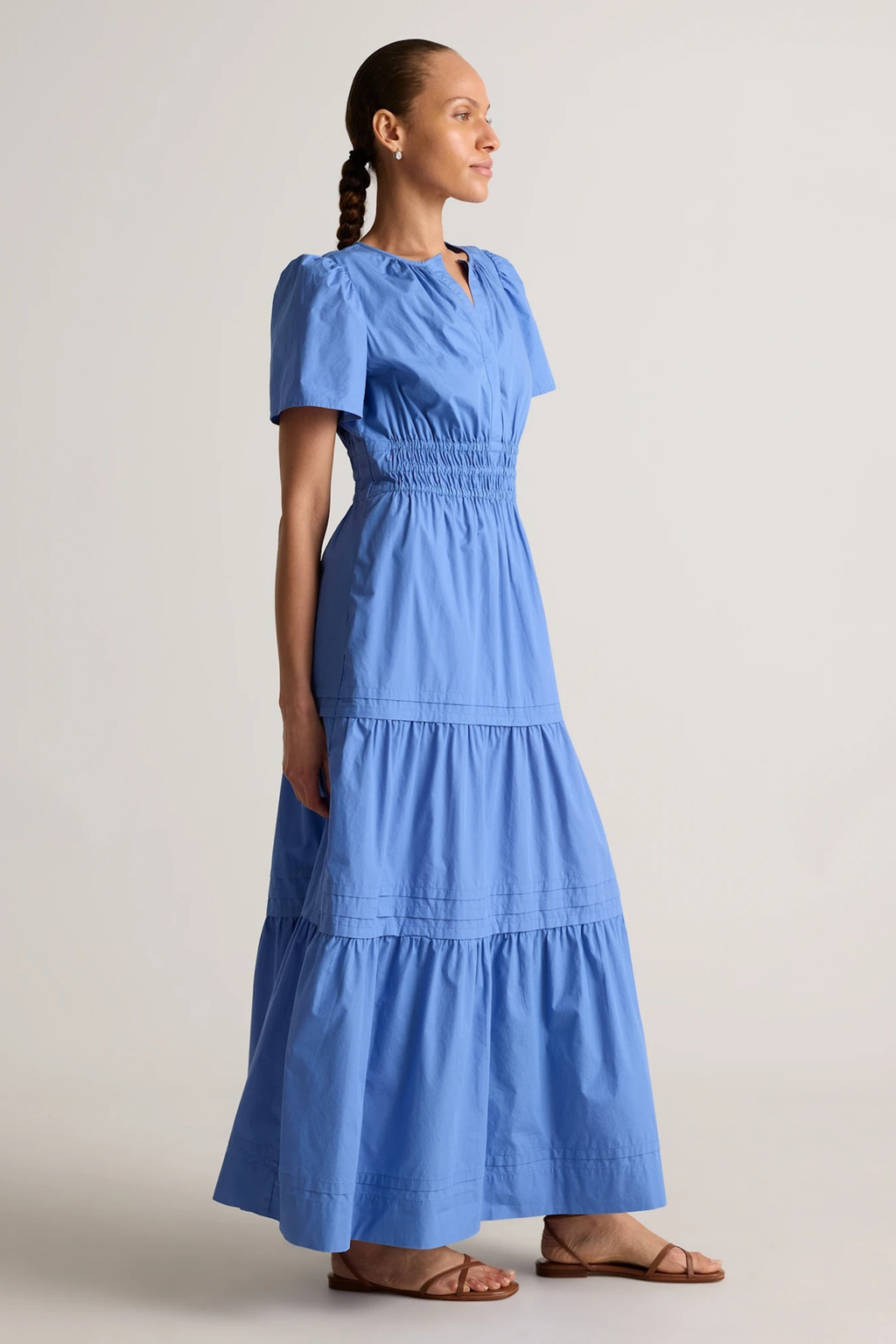 Poplin Maxi Dress Smocked Waist Tiered Style