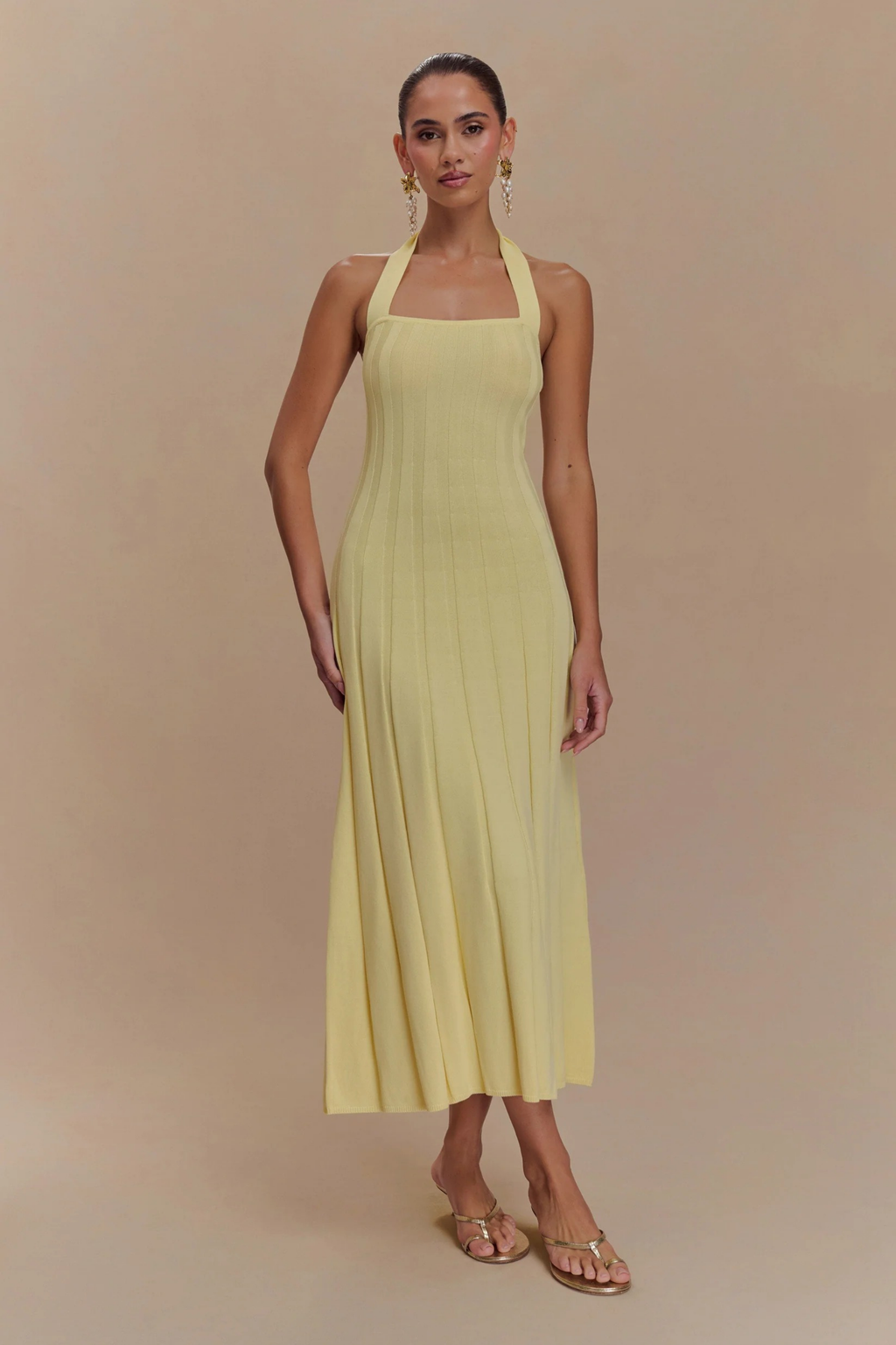 Fitted Knit Halter Midi Dress