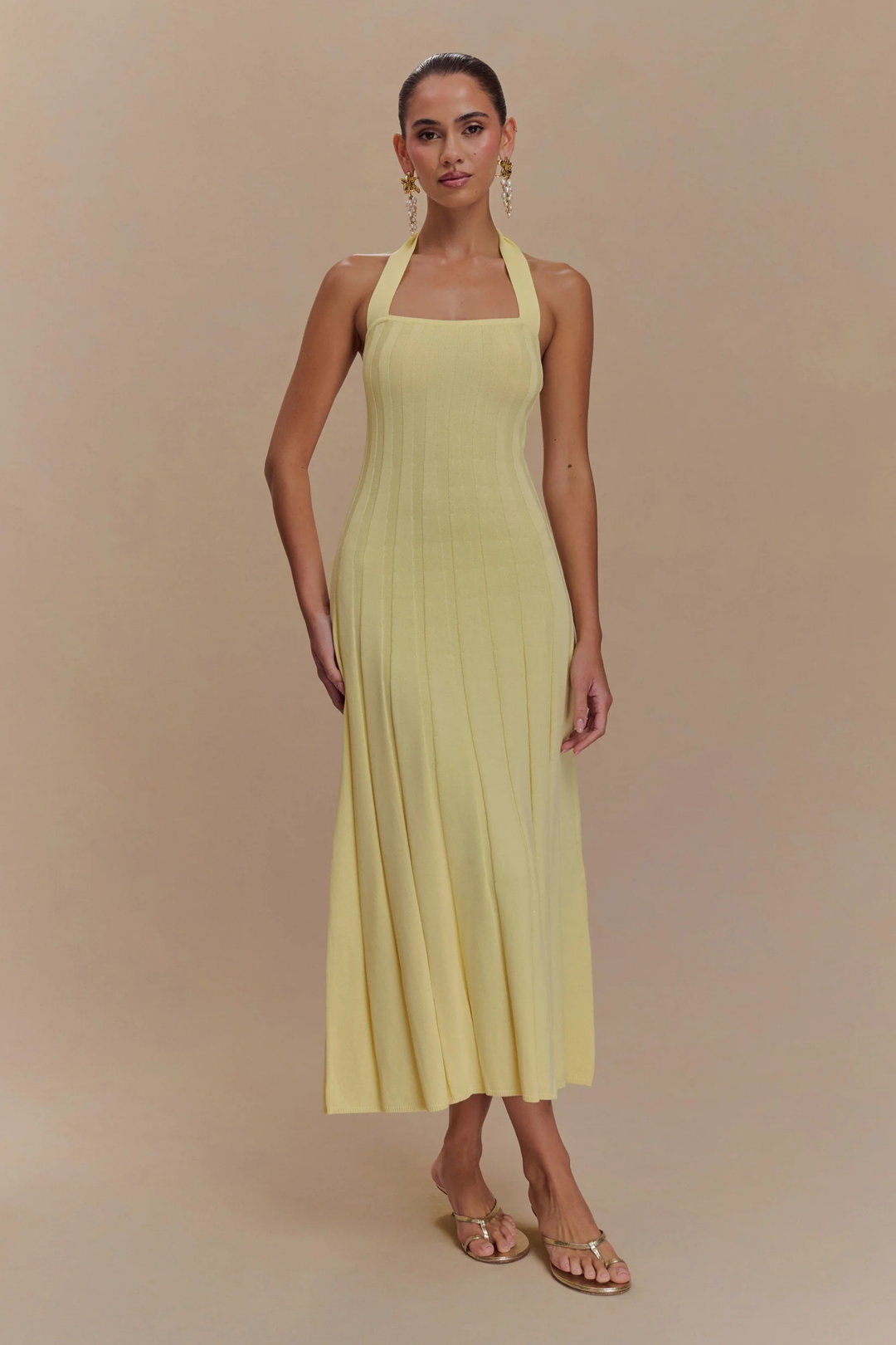 Fitted Knit Halter Midi Dress