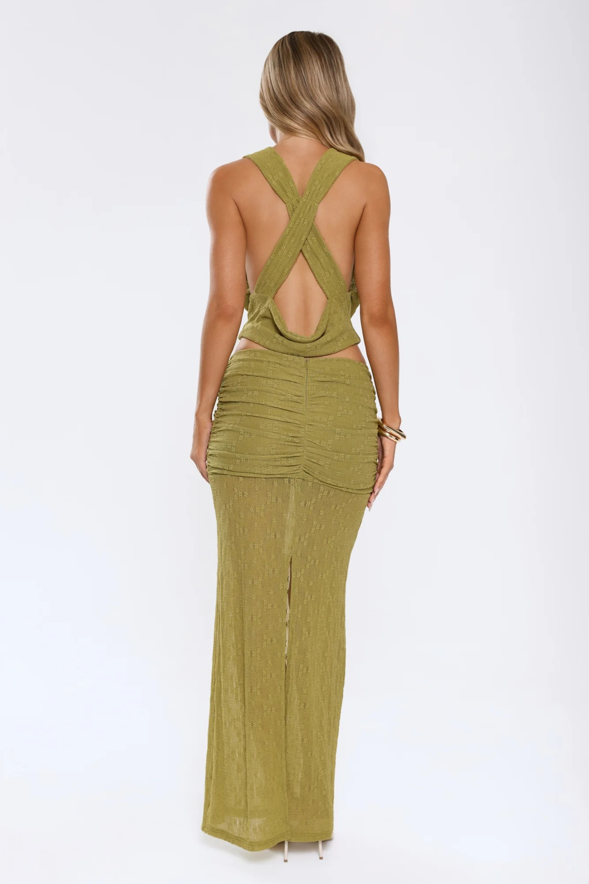 Halter Neck Crop Top Draped Cowl Style