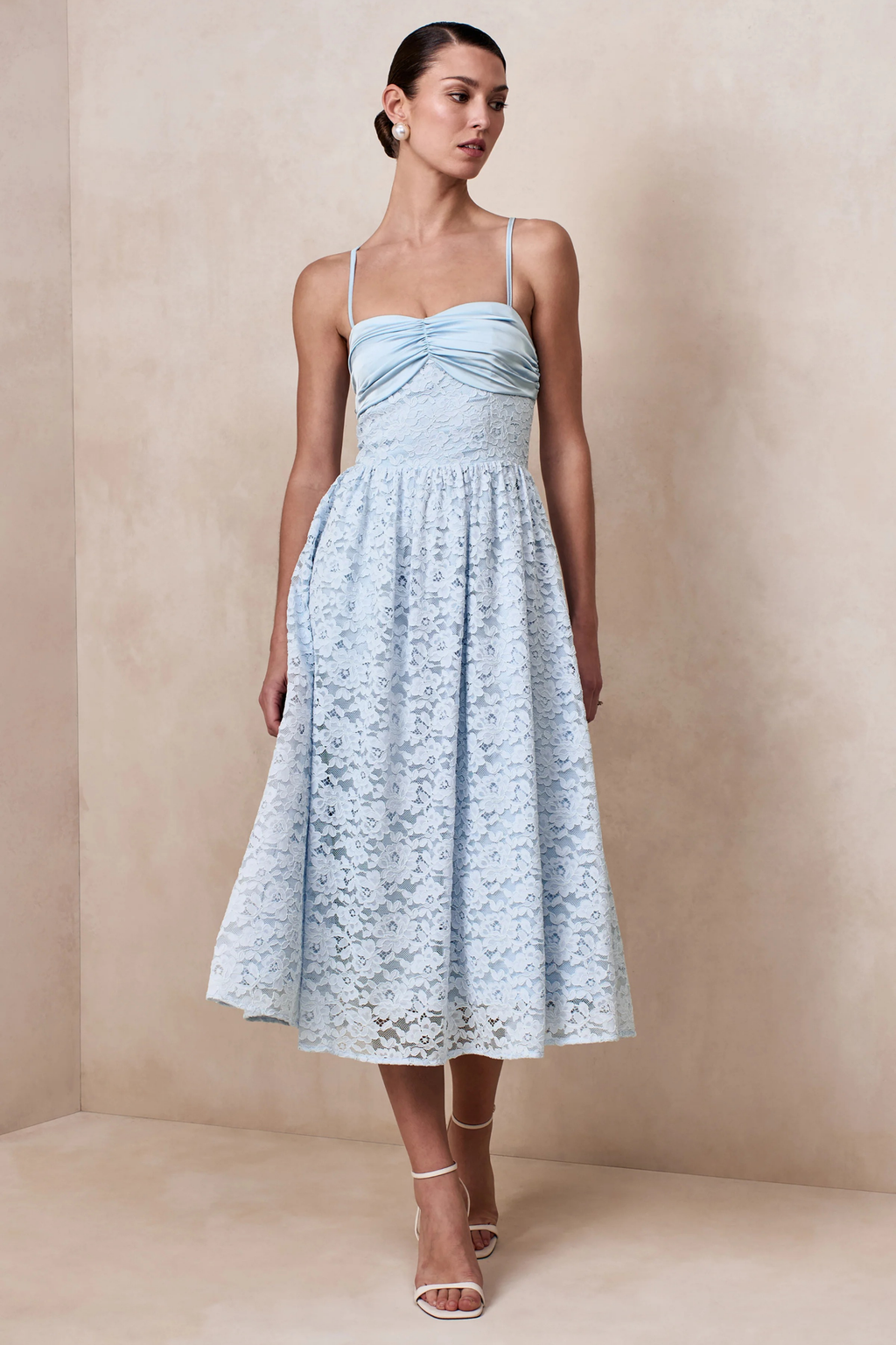 Lace Midi Cocktail Dress Sweetheart Neck Elegant Romantic Style