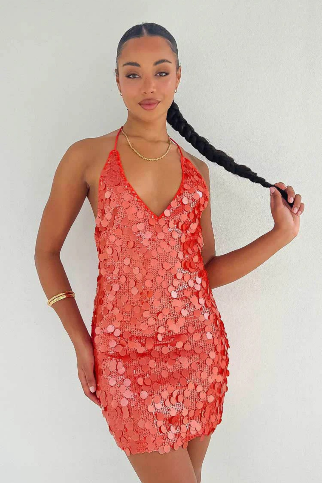 Mini Party Dress Halter Neck Sequin Bodycon Style