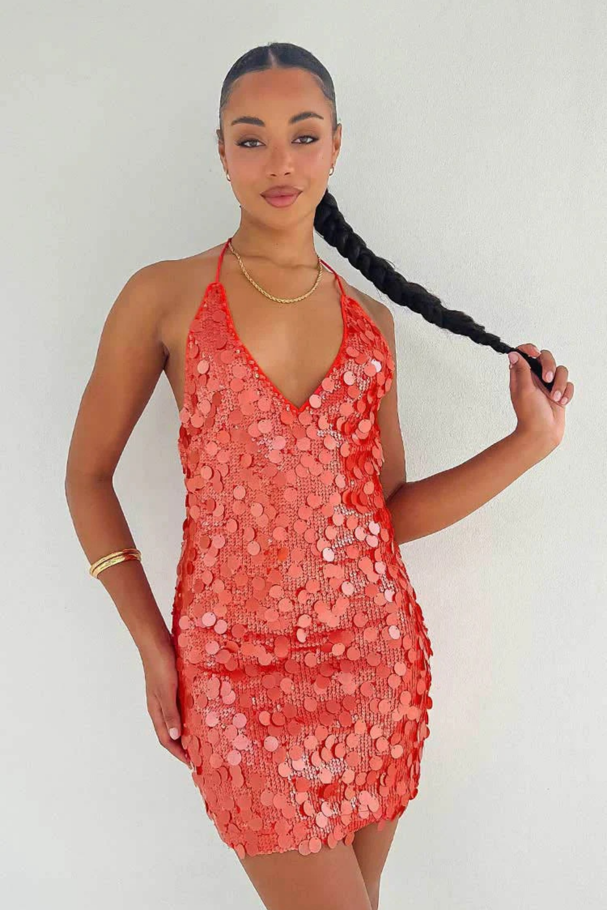 Mini Party Dress Halter Neck Sequin Bodycon Style