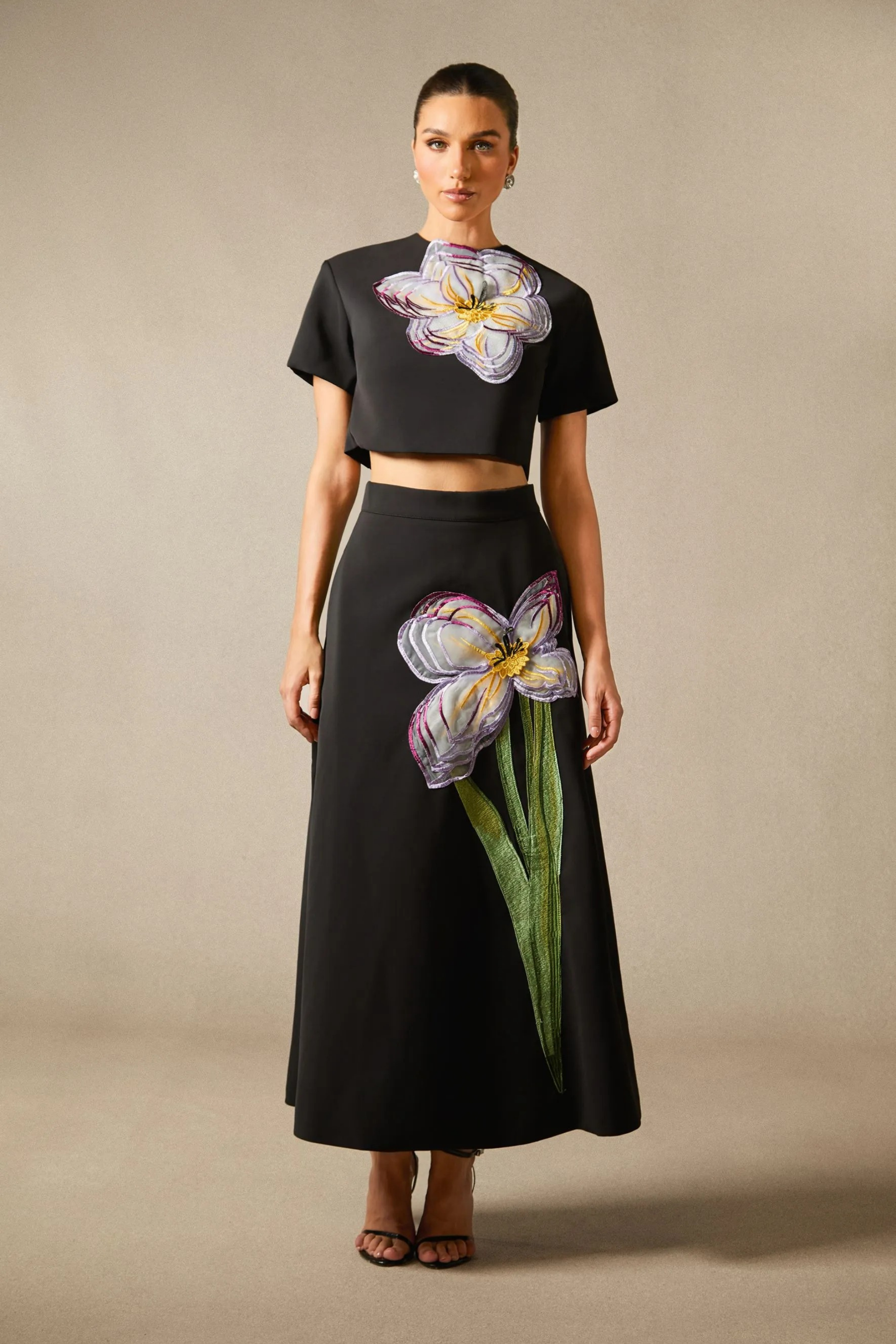 Floral Crop Top and Maxi Skirt Set Elegant Style