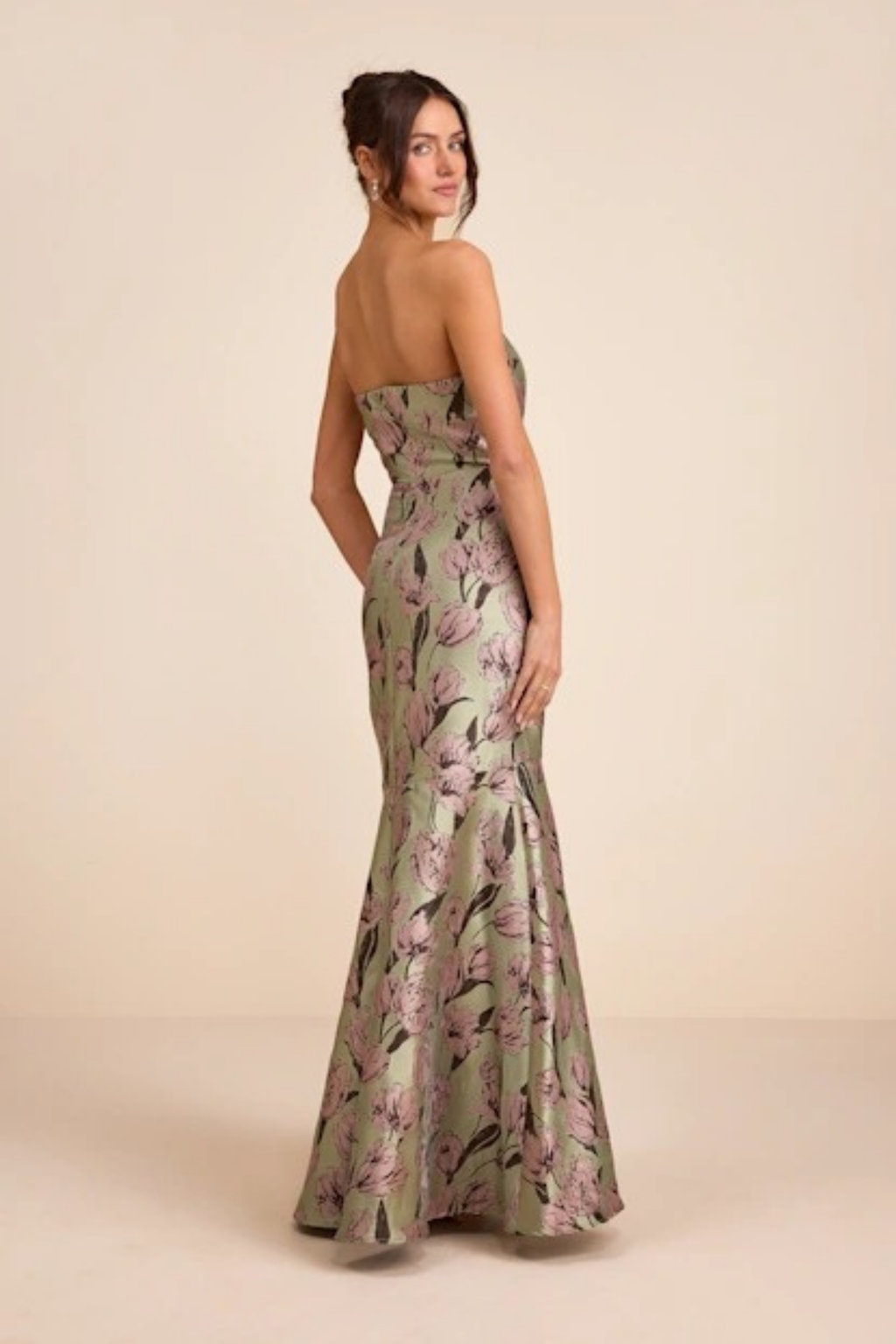 Strapless Floral Maxi Wedding Guest Dress Mermaid Fit Elegant Style