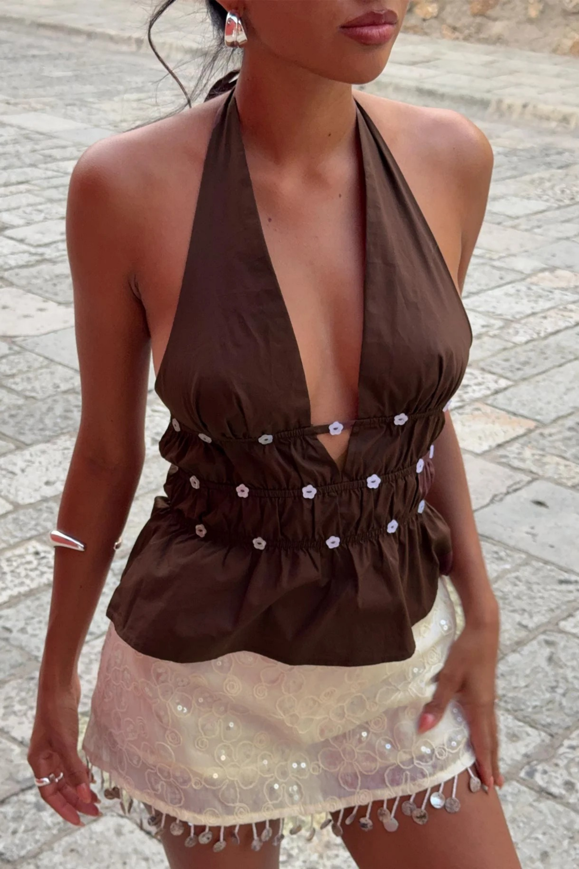 Halter Neck Crop Top Open Front Style