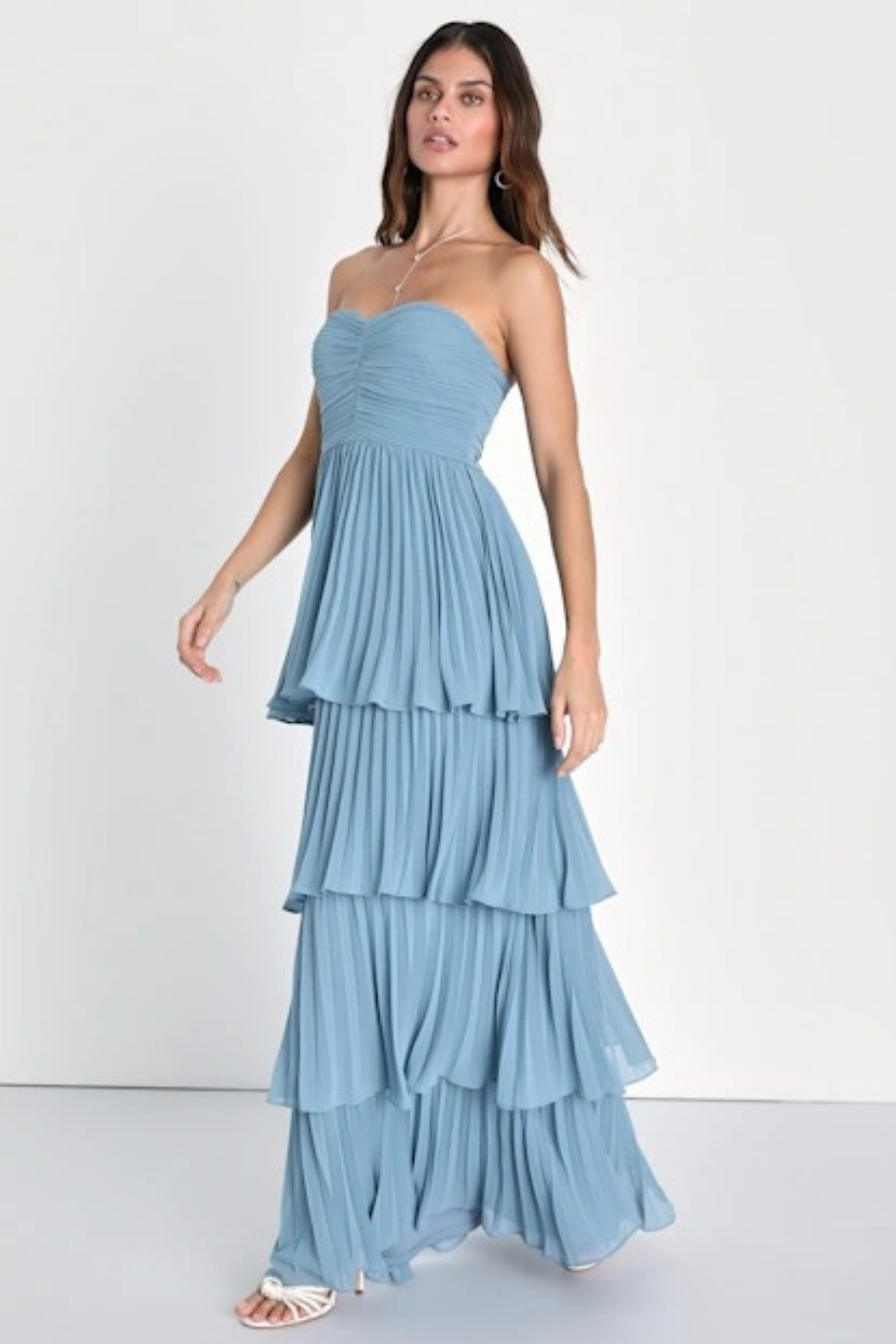 Bridesmaid Maxi Dress Strapless Tiered Style