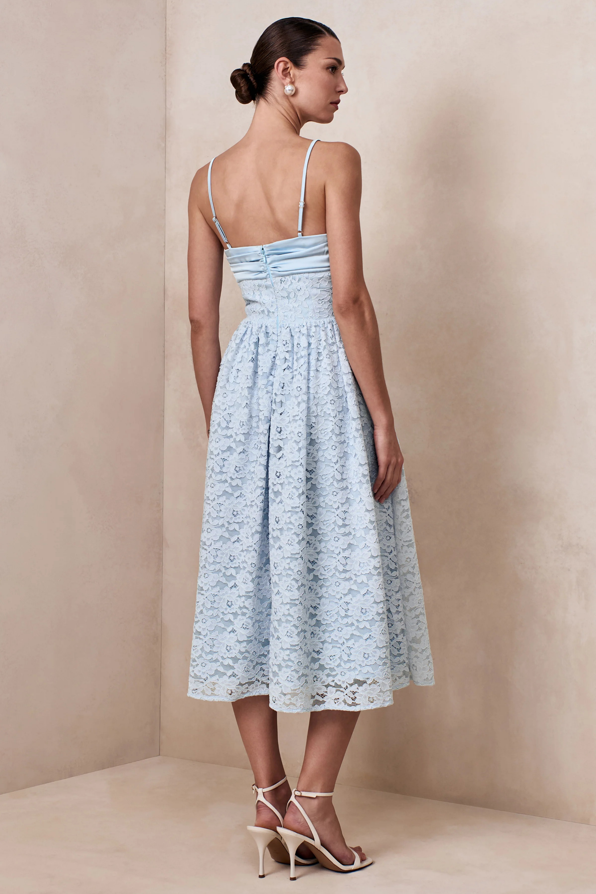 Lace Midi Cocktail Dress Sweetheart Neck Elegant Romantic Style