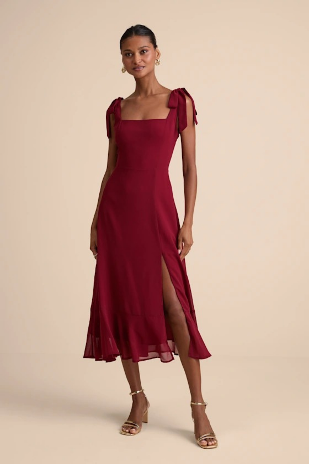 Floral Midi Dress Tie Strap Elegant Wedding Guest Style
