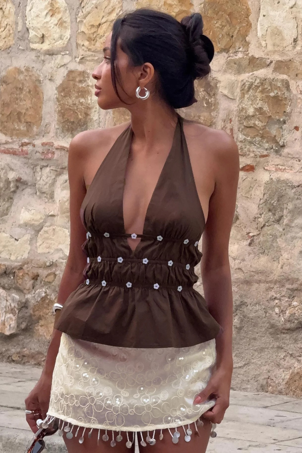 Halter Neck Crop Top Open Front Style