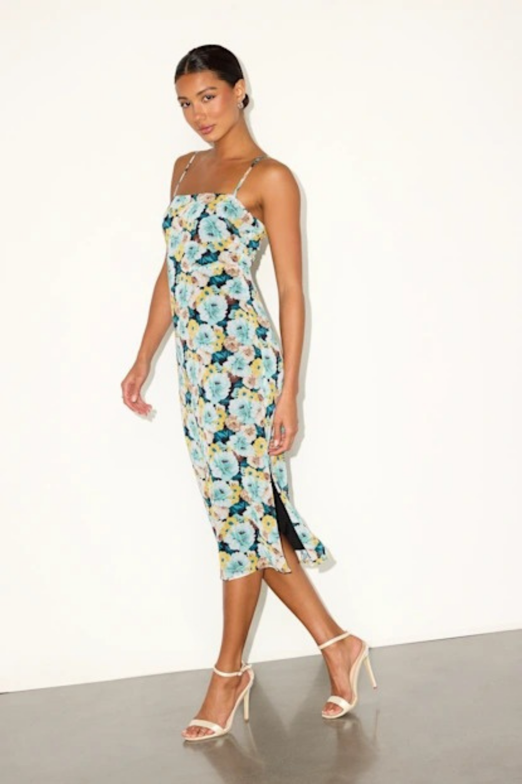 Midi Cocktail Dress with Side Slit Elegant Minimalist Style