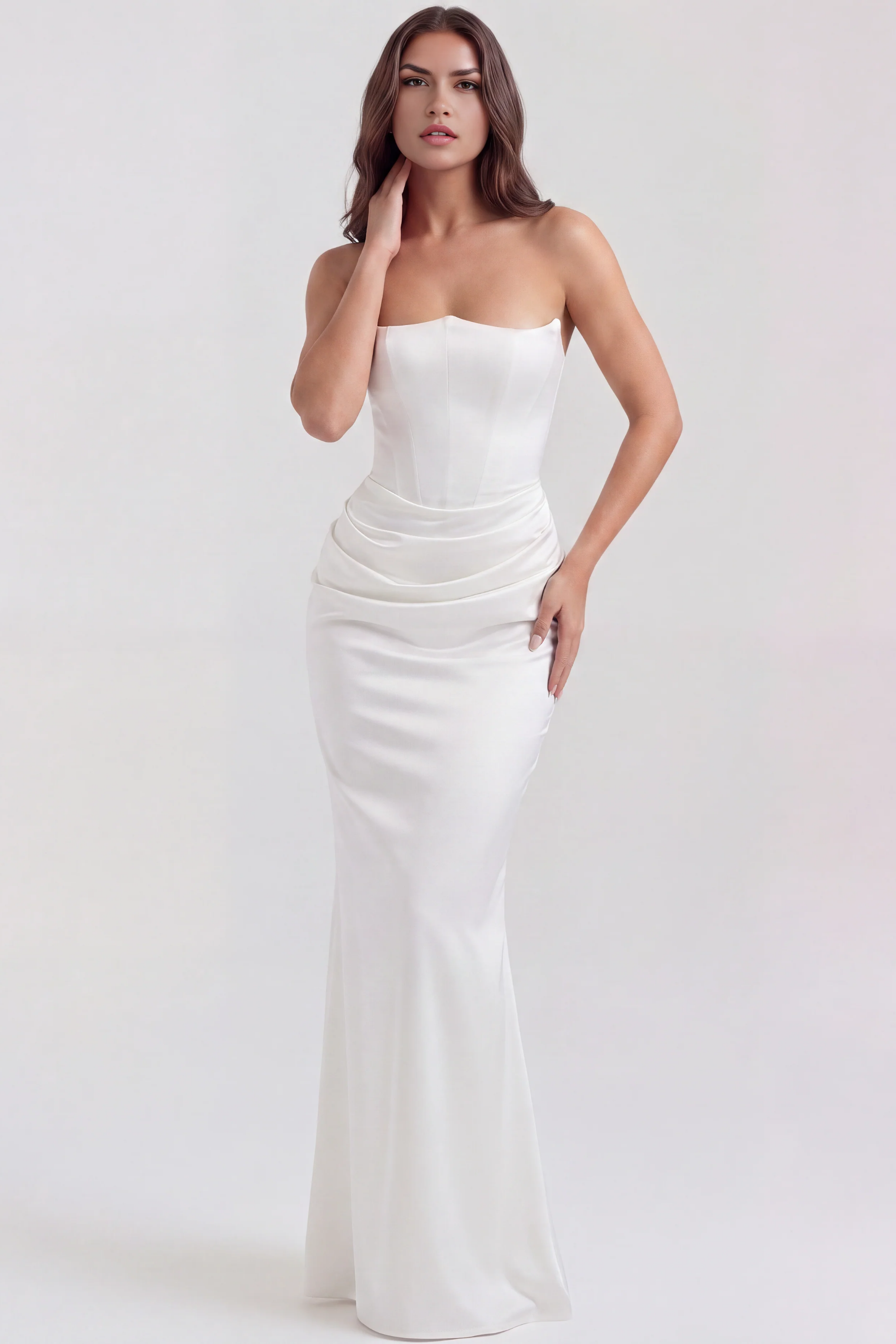 Elegant Strapless Maxi Dress Draped Waist Style