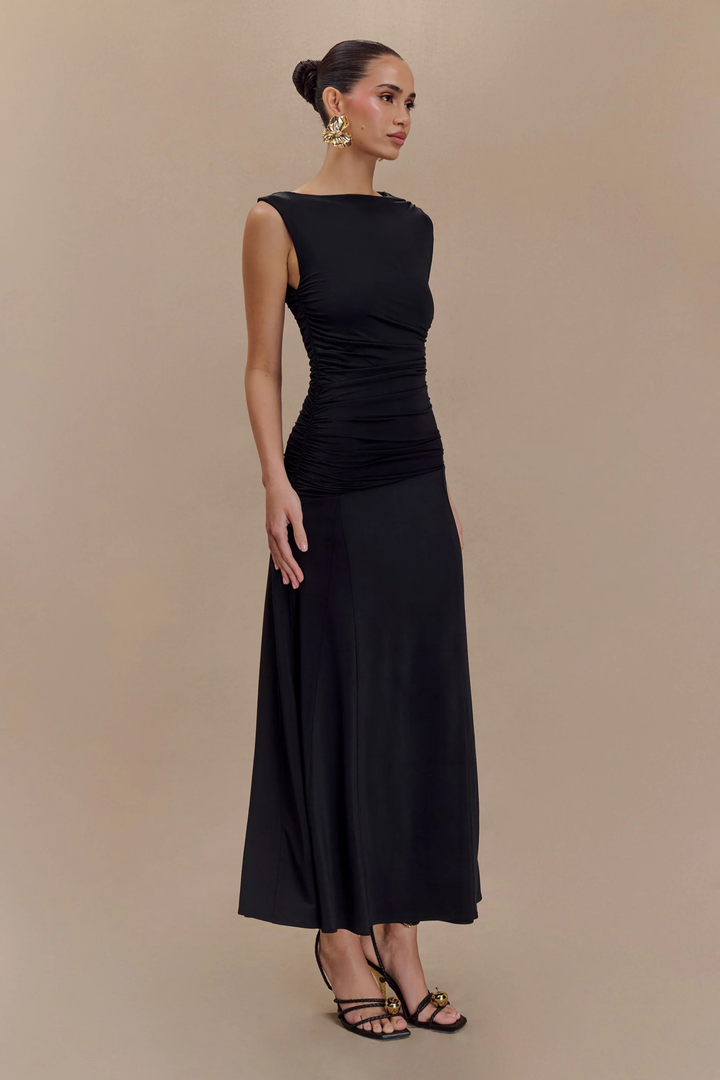 Scarlet Elegance Midi Dress