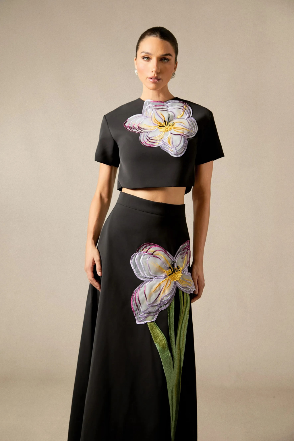 Floral Crop Top and Maxi Skirt Set Elegant Style