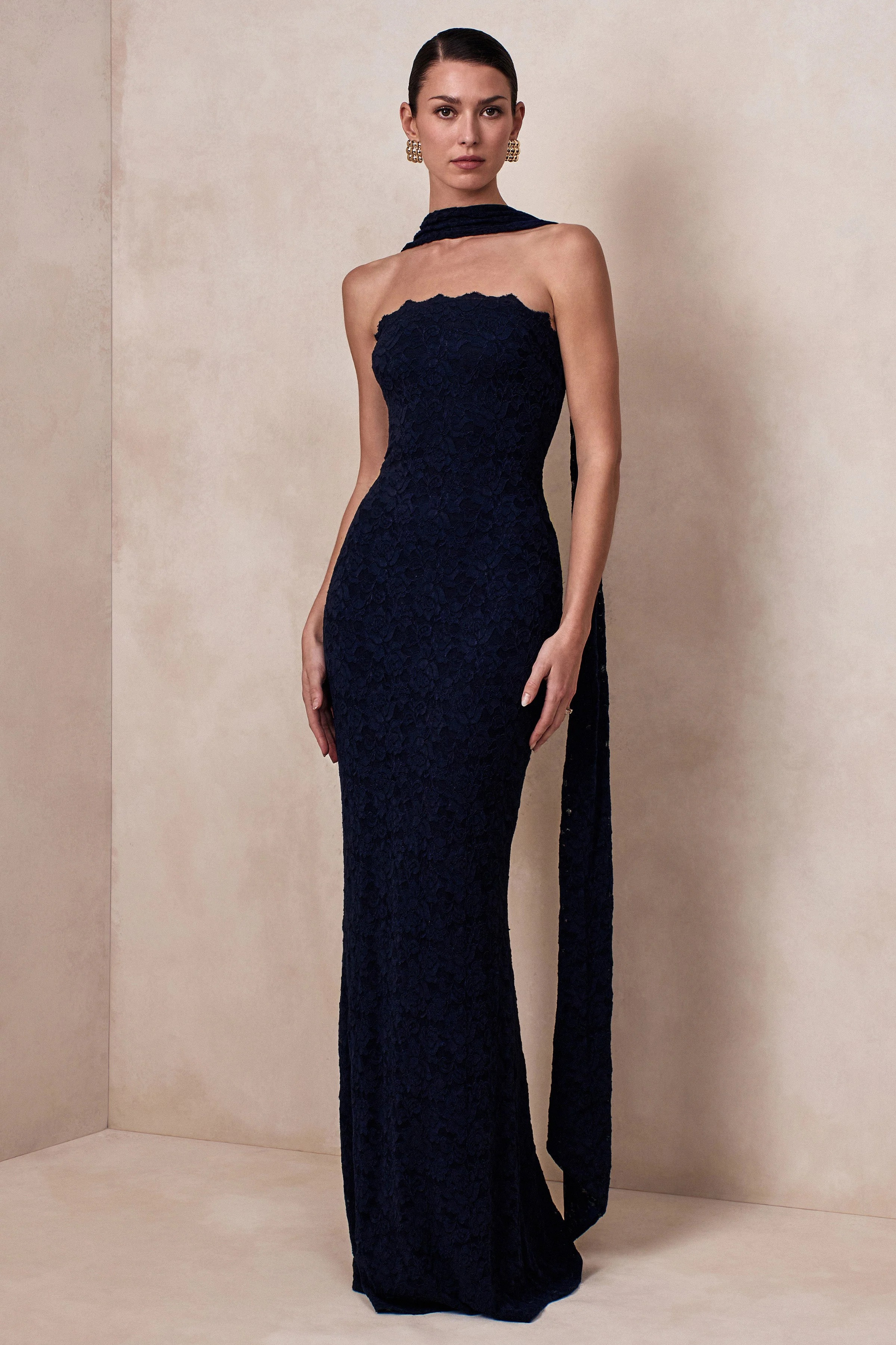 Bridesmaid Maxi Dress Lace Scarf Detail Style