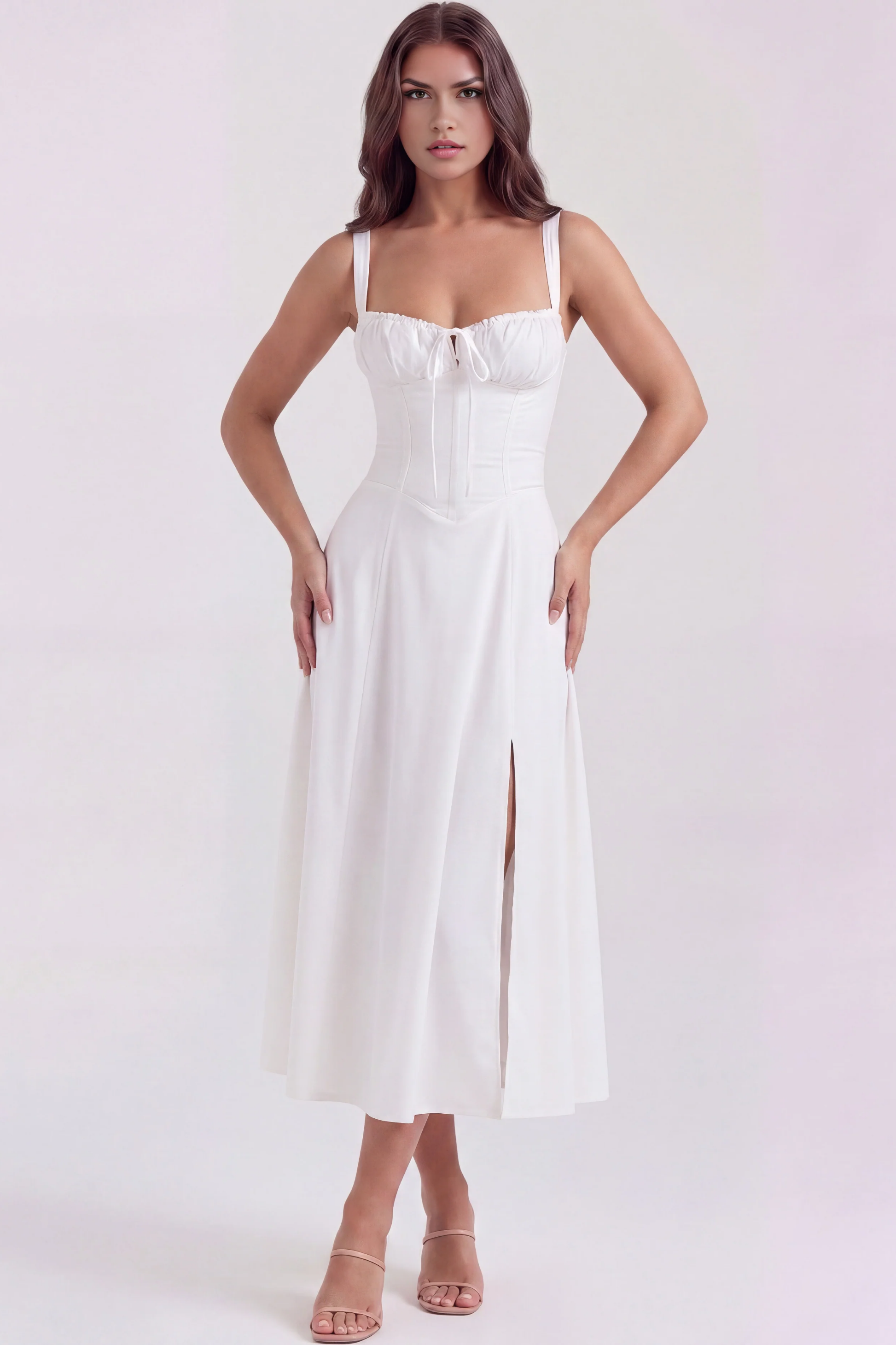 Corset Midi Dress with Side Slit Elegant Style