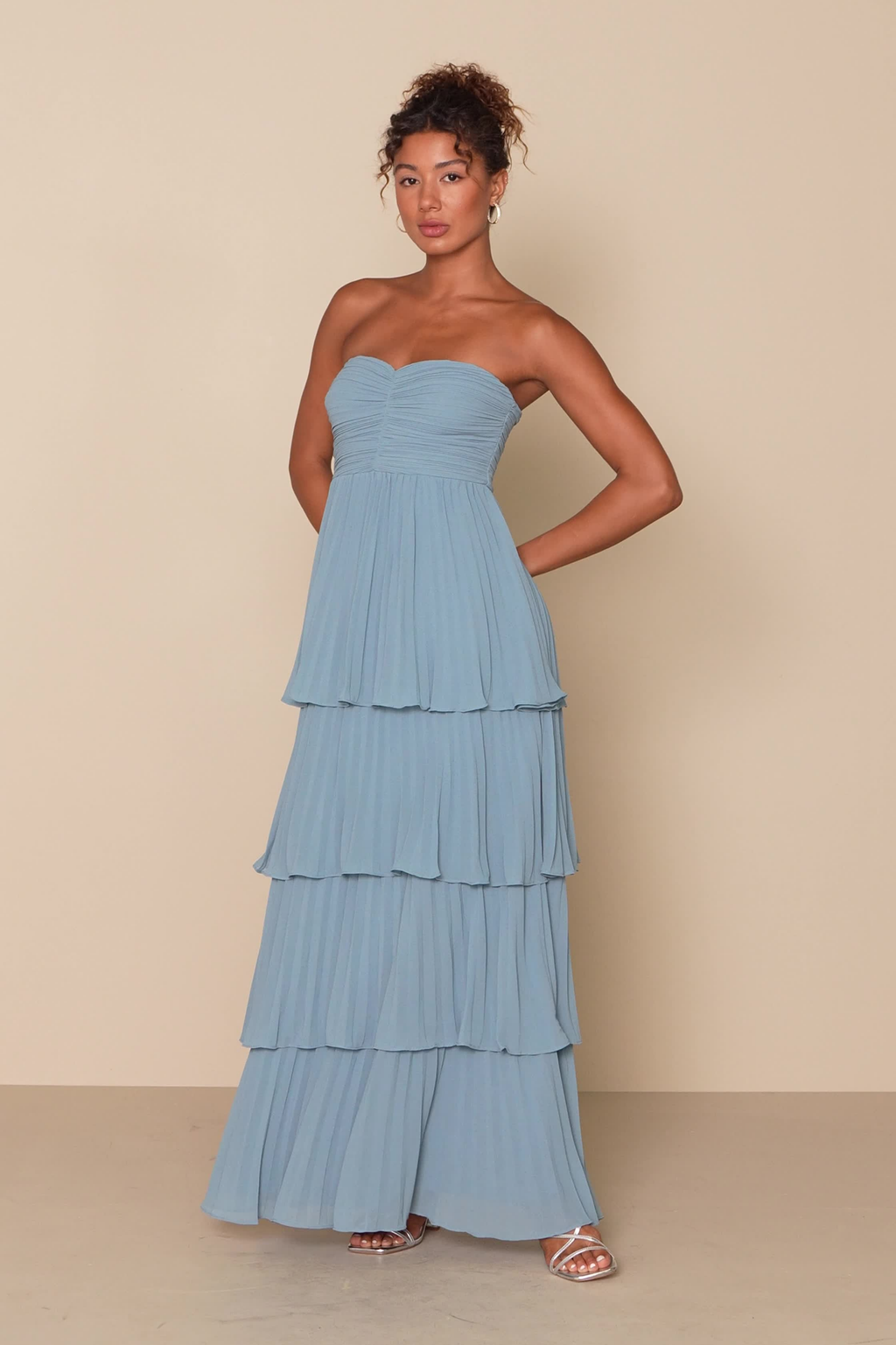 Bridesmaid Maxi Dress Strapless Tiered Style