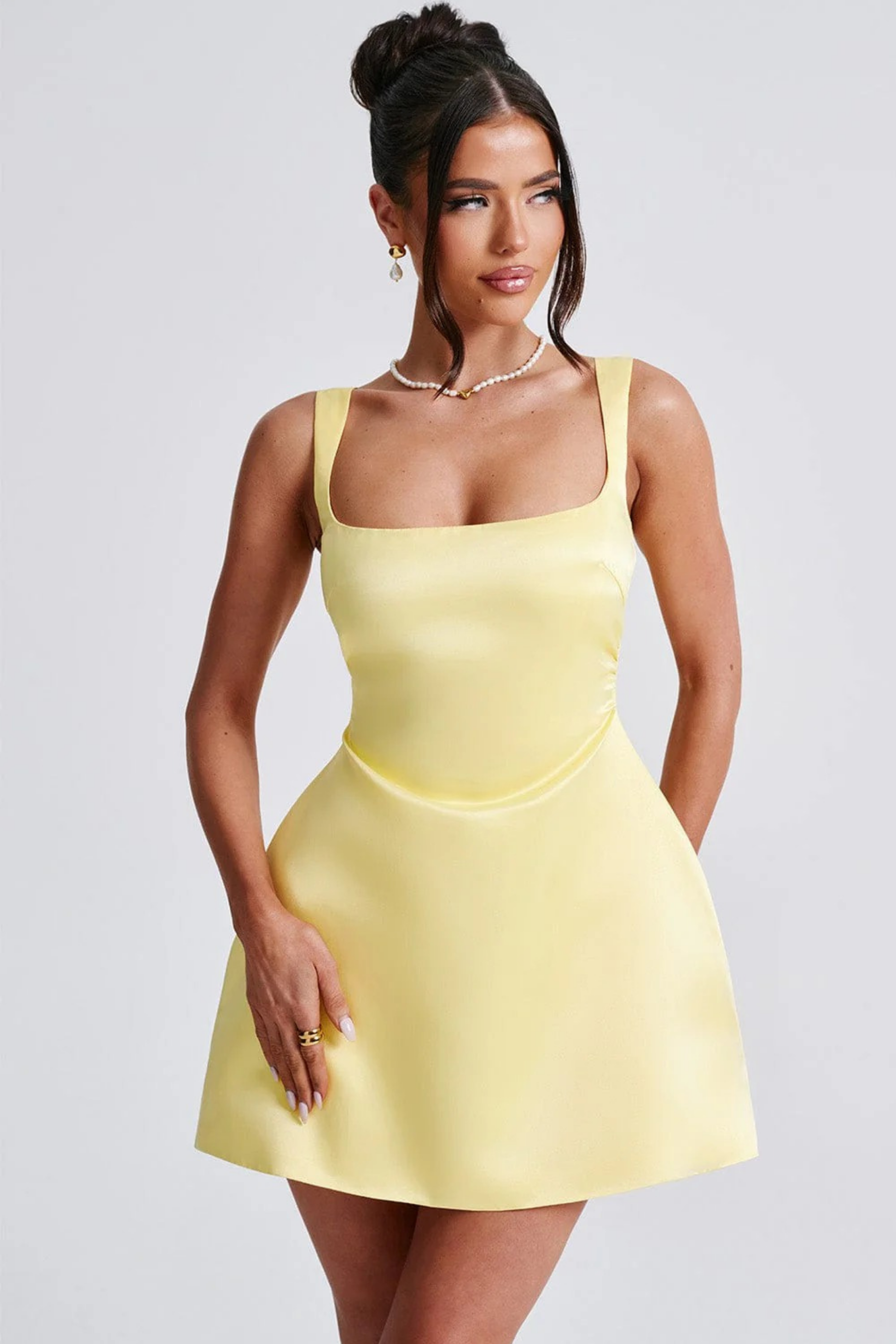Mini Dress Square Neck A Line Chic Wedding Guest Style